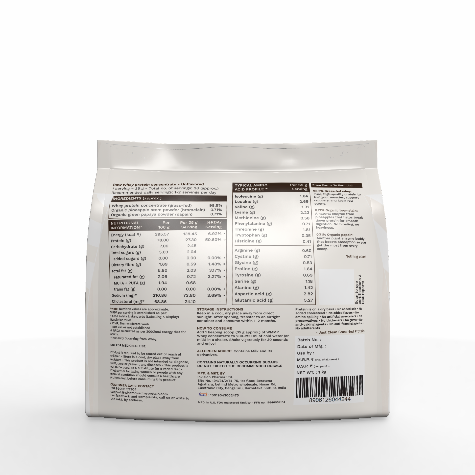 Grass Fed Whey Protein Concentrate Raw - Unflavored