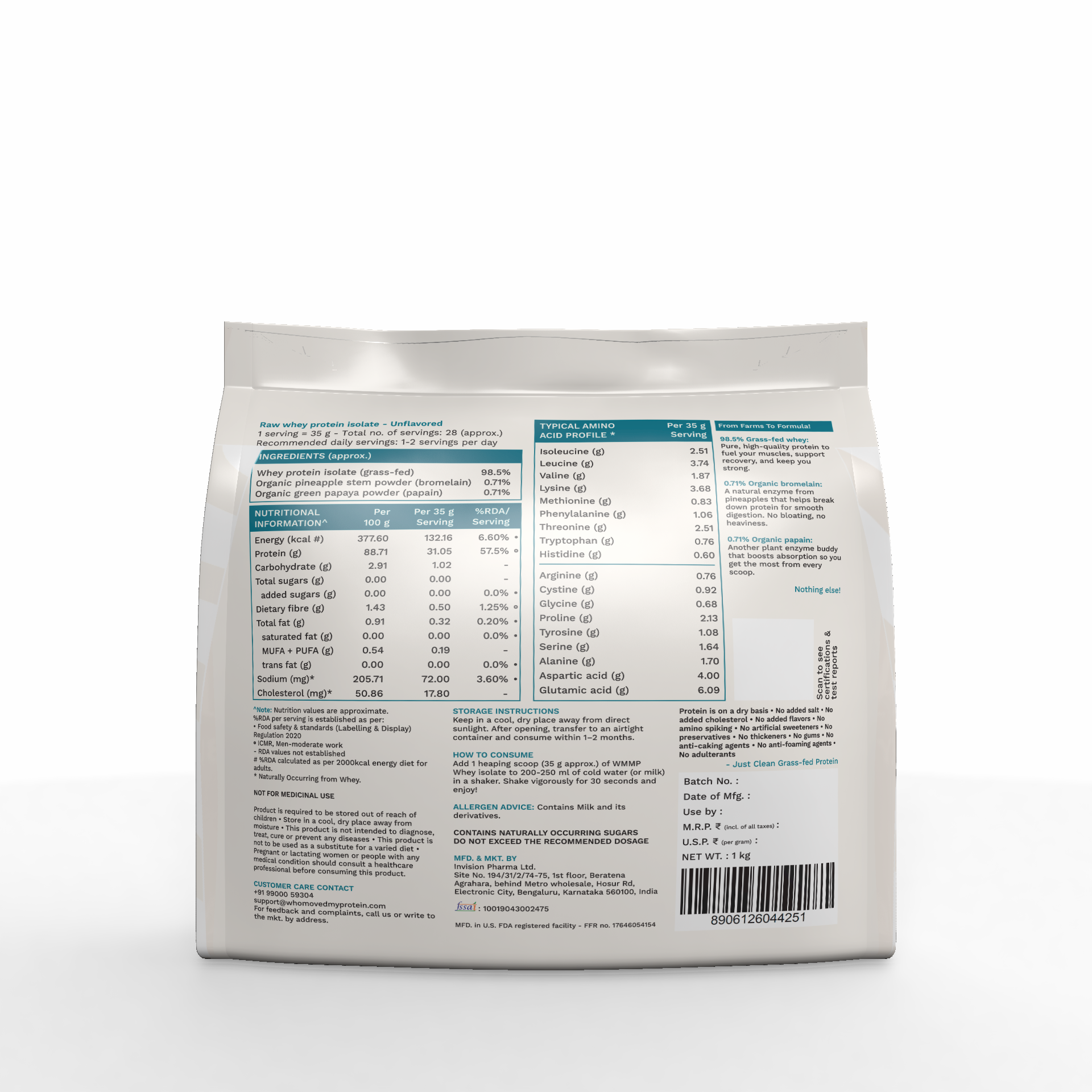 Grass Fed Whey Protein Isolate Raw - Unflavored